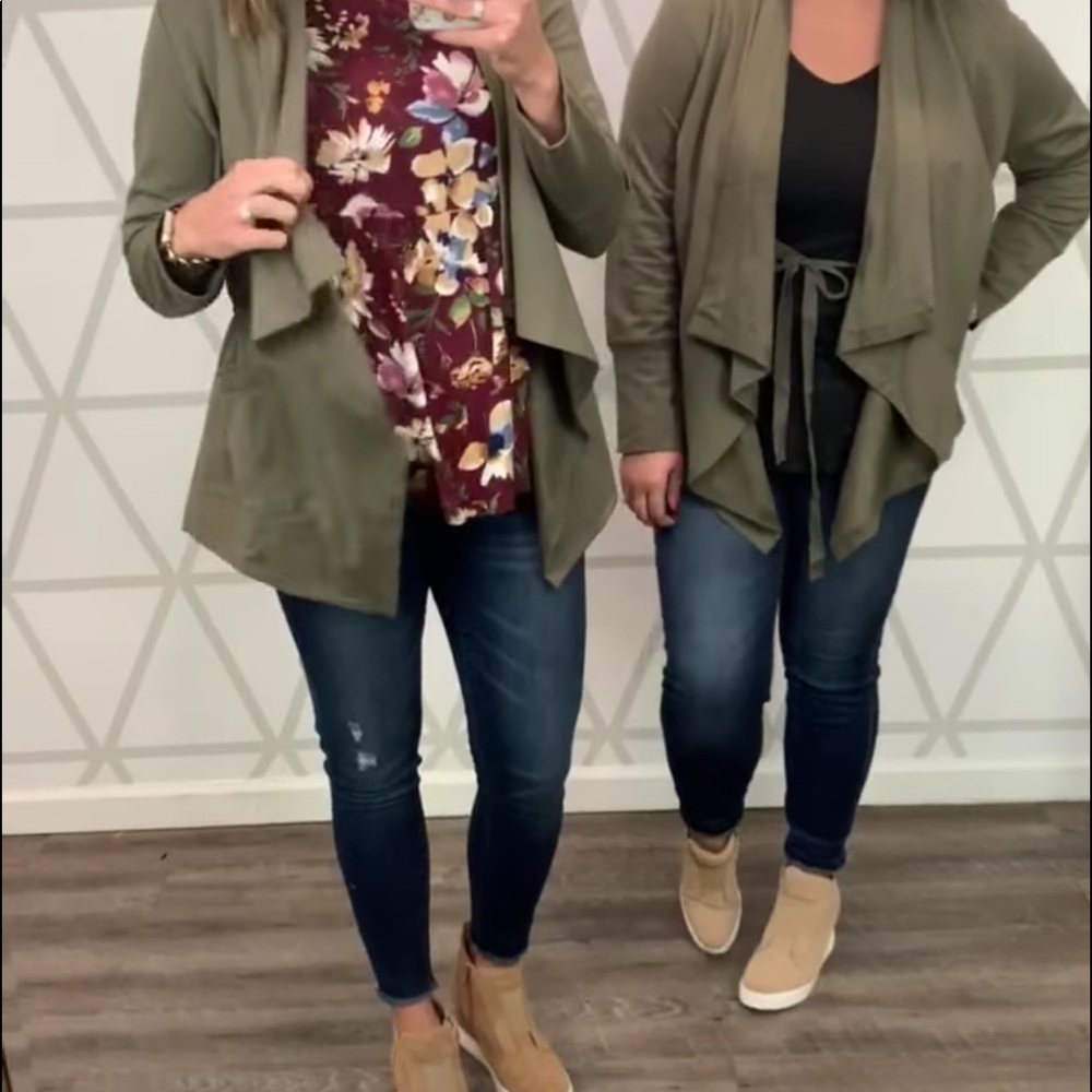 Olive Drawstring Cardigan - Picture 2 of 5